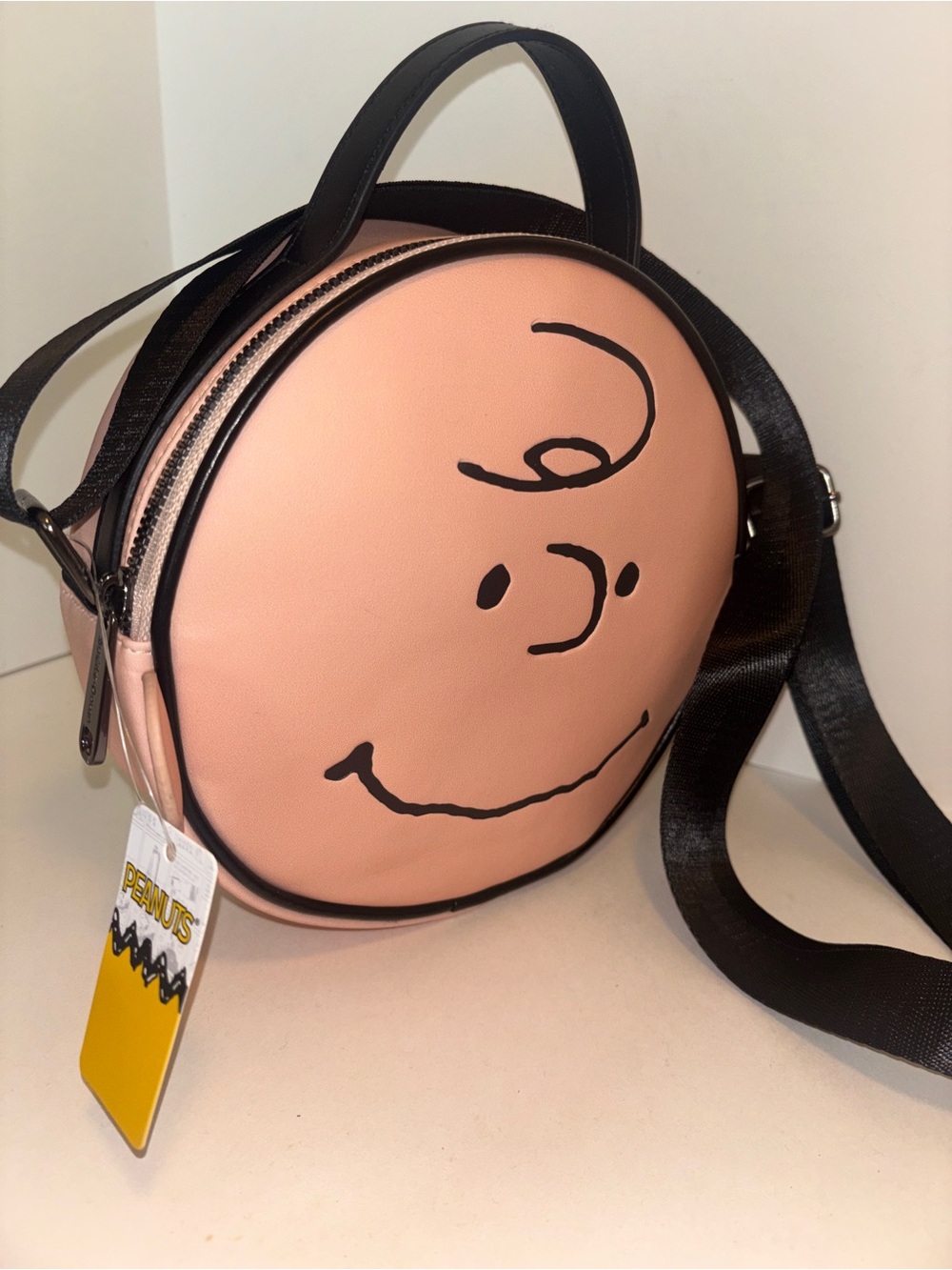 New Two-Sides Peanuts Charlie Brown Round Crossbody Bag - Pink NWT